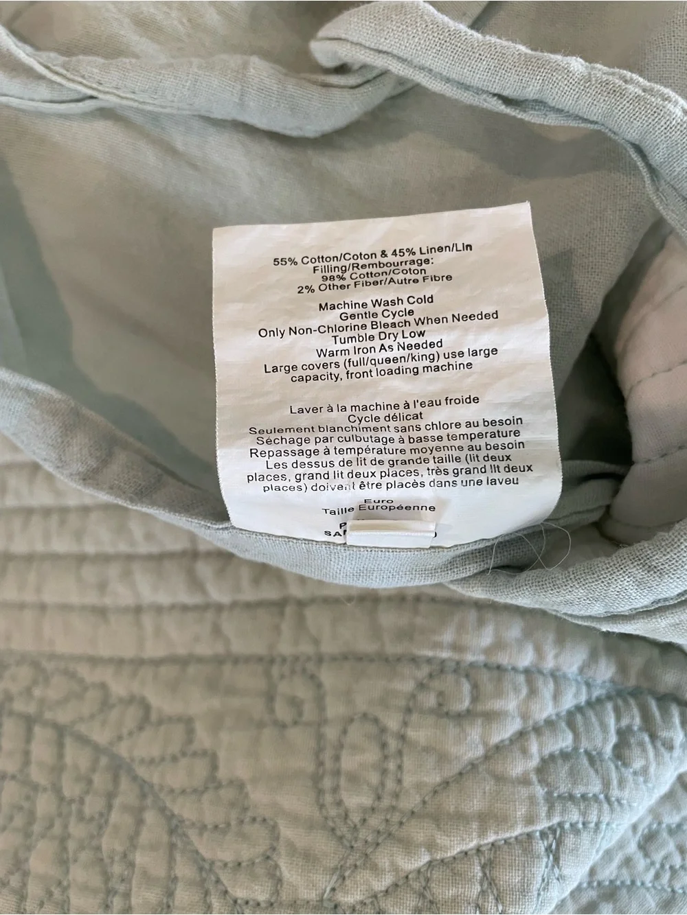 S/2 Pottery Barn Hanna Euro Shams Quilted Cotton Linen Surfspray Blue Green